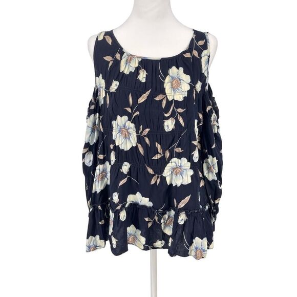 Entro Black Floral Cold Shoulder Peplum Blouse Women’s Size S – Boho Summer Top - Picture 1 of 12